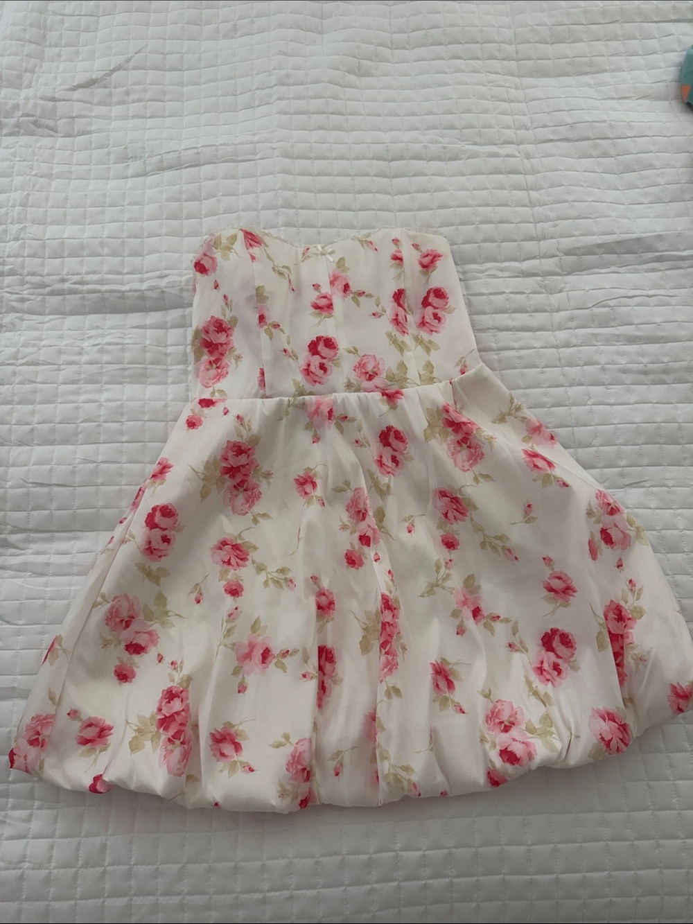Altar'd State Strapless Floral Mini Dress in Pink on Cream